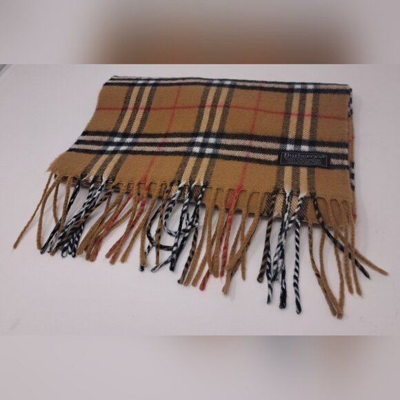 Burberry Vintage Scarf Nova Check Cashmere Wool England Camel 90s Y2K 61" x 11.5 - Picture 2 of 10